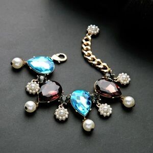 Colourful Crystal Pearl Link Bracelet Bangle